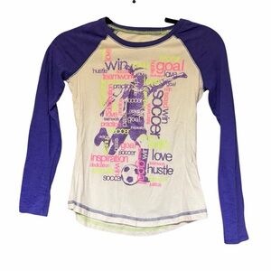 Justice Purple and Cream Soccer Graphic Long Sleeve Tee Size 10